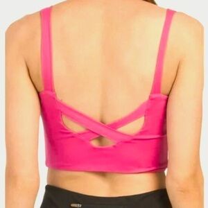 Sincerely Jules Cross Back Stash Pocket Active Crop Top, Pink XS